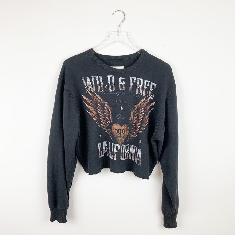 HOLLISTER Harley Davidson Inspired Graphic Crewneck Pullover Gray Cropped SIZE M